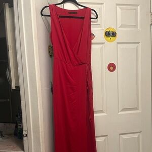 Zara Red Sleeveless Wrap Maxi Dress